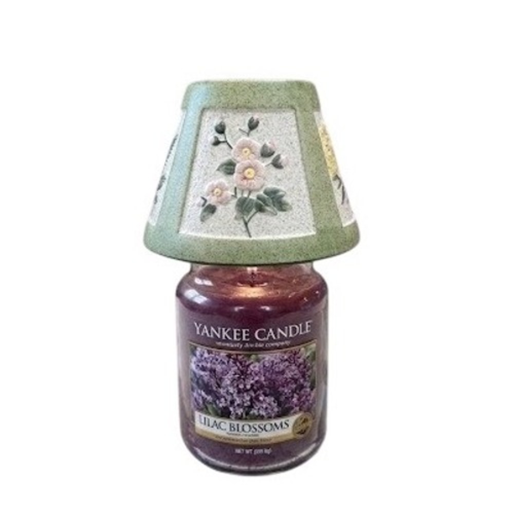 Yankee Candle Ceramic Floral Jar Topper Shade Green Pink Embossed Wildflowers